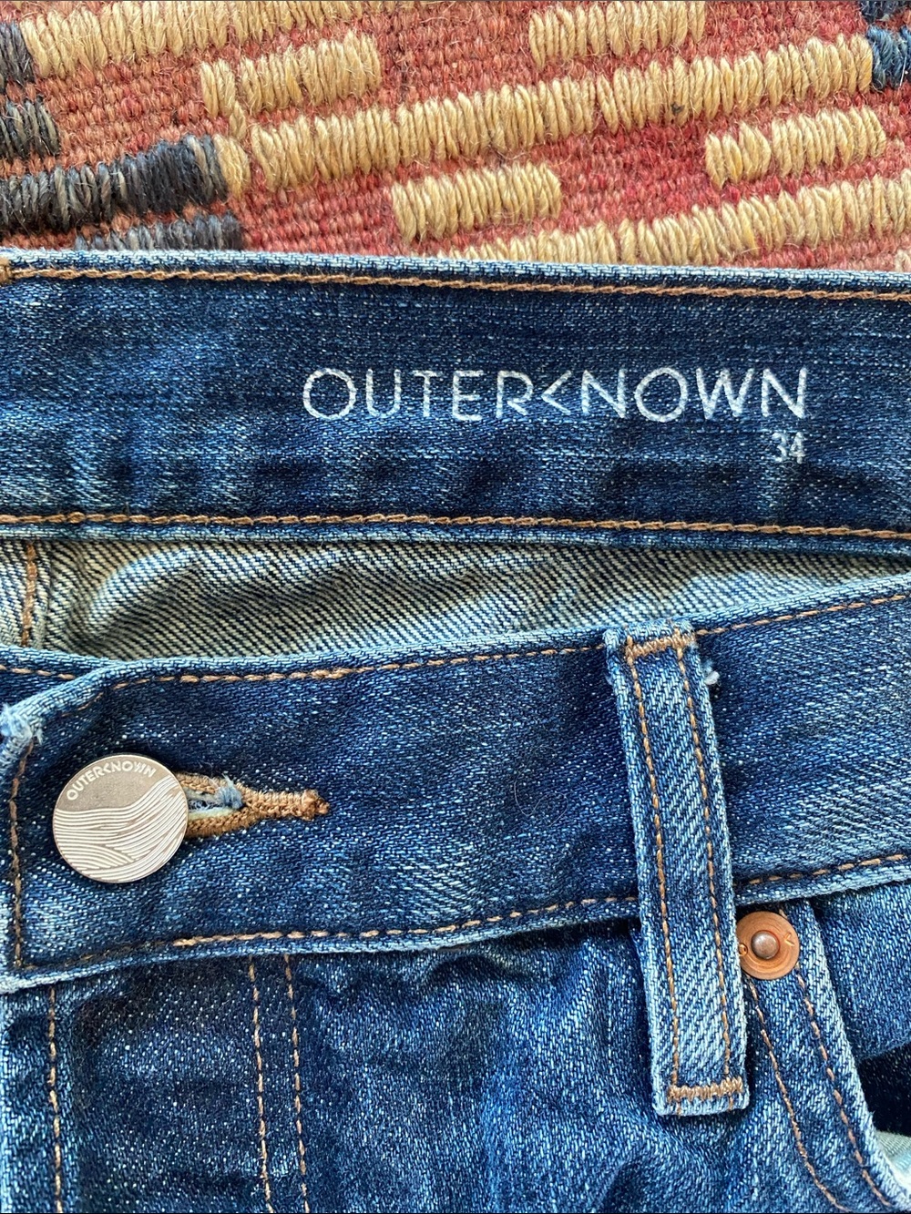Outerknown mens SEA Jeans straight denim 34 x 32 blue button fly organic cotton - Picture 2 of 7